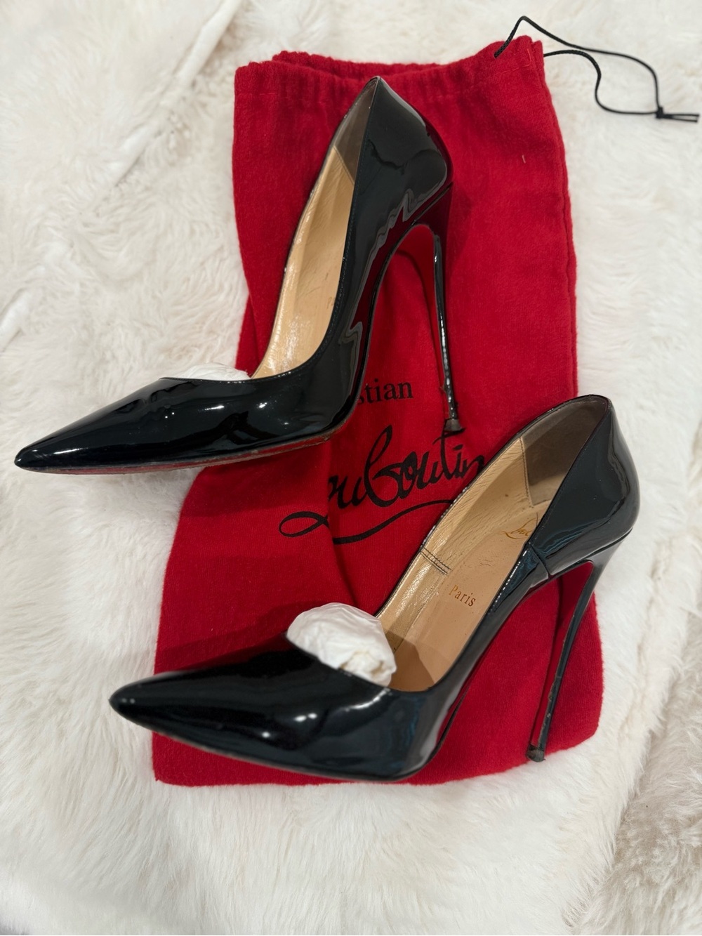 Christian Louboutin Black Patent Pointed-Toe Stiletto Pumps